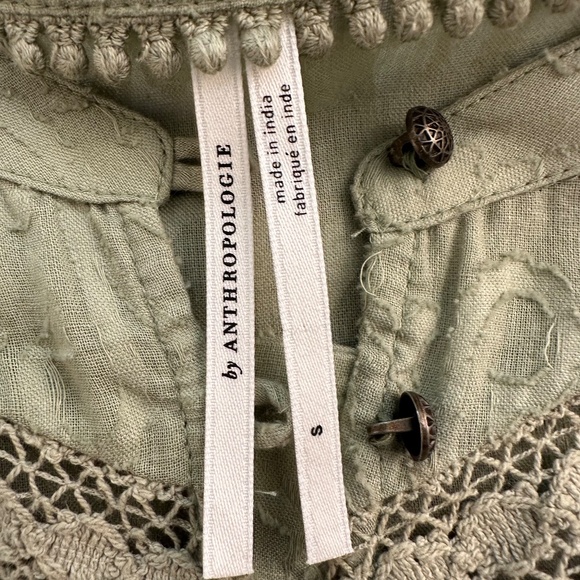 Anthropologie Top Blouse Women's S Harmony Sage Lace Peasant Cottage Feminine - Picture 4 of 15